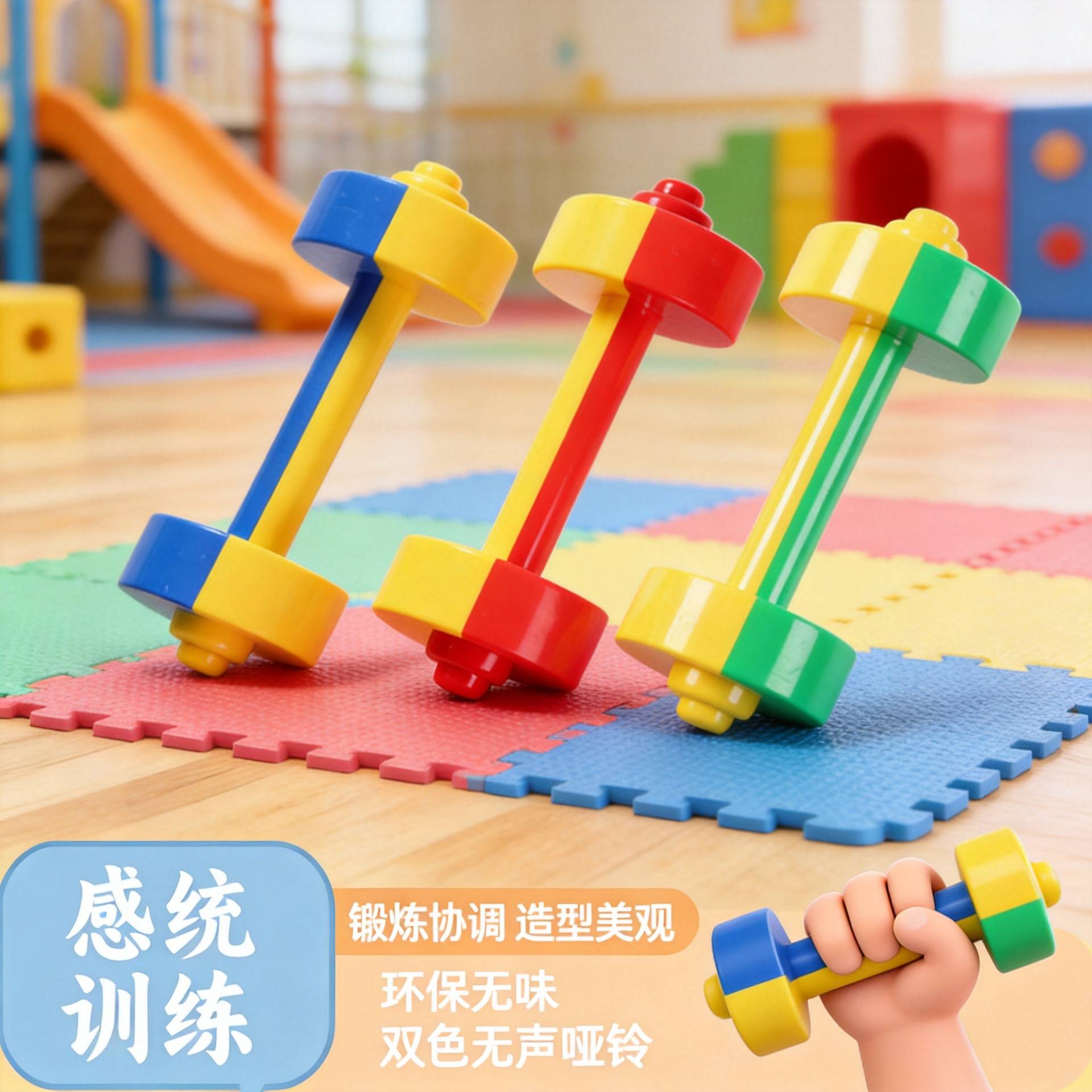 Gentong early education dumbbell kindergarten toy gymnastics children's plastic hand bell game two-color silent dumbbell wholesale