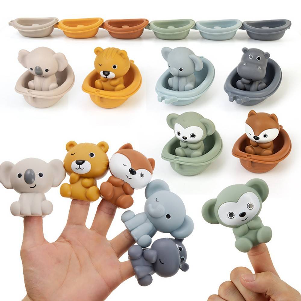 Cross-Border Children's Bathroom Toys Stackable Floating Boat Infant Bath Bathing and Playing Water Stacking Boat Animal Finger Cots