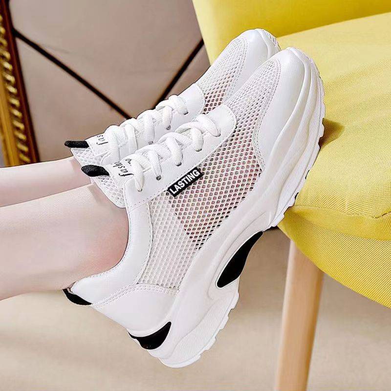 2026 Women's Mesh Shoes, Hollow-Out Single Mesh Sneakers, Breathable Low-Top Summer Solid Color Running Shoes, Mesh Dad Shoes for Women