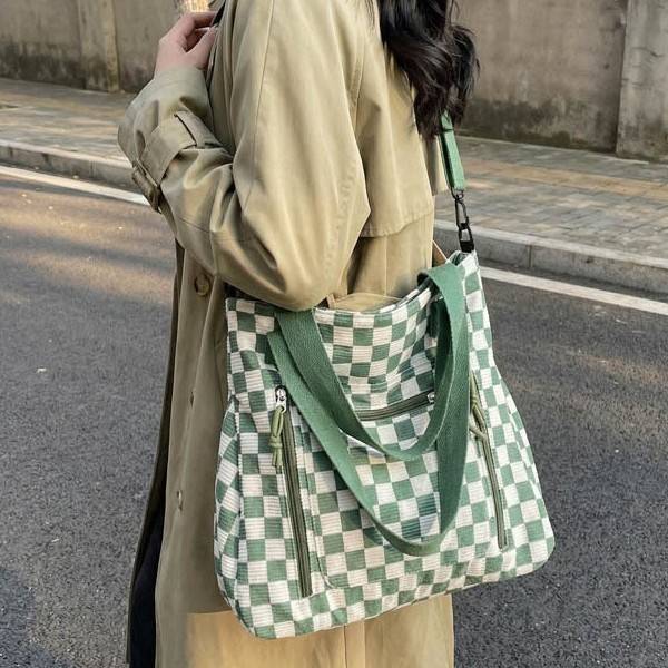 Large Capacity Checkerboard Plaid Tote Bag for Women, Versatile Shoulder Handbag, 2026 New Casual Shopping Bag for Students