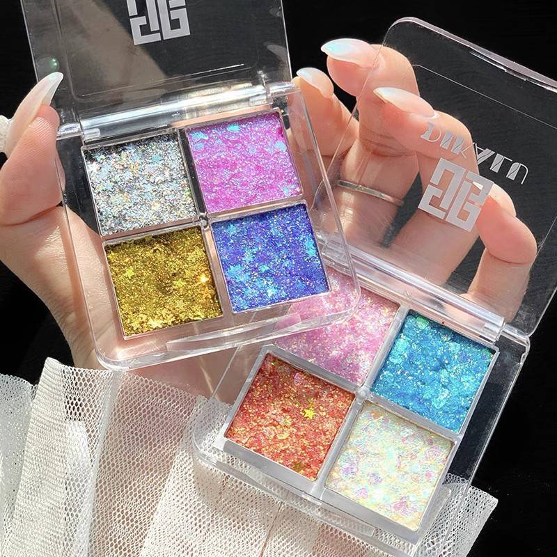 Dikalu Glitter Eye Shadow 4-Color Gel Cream Glitter Super Shiny Crystal Performance Stage Makeup
