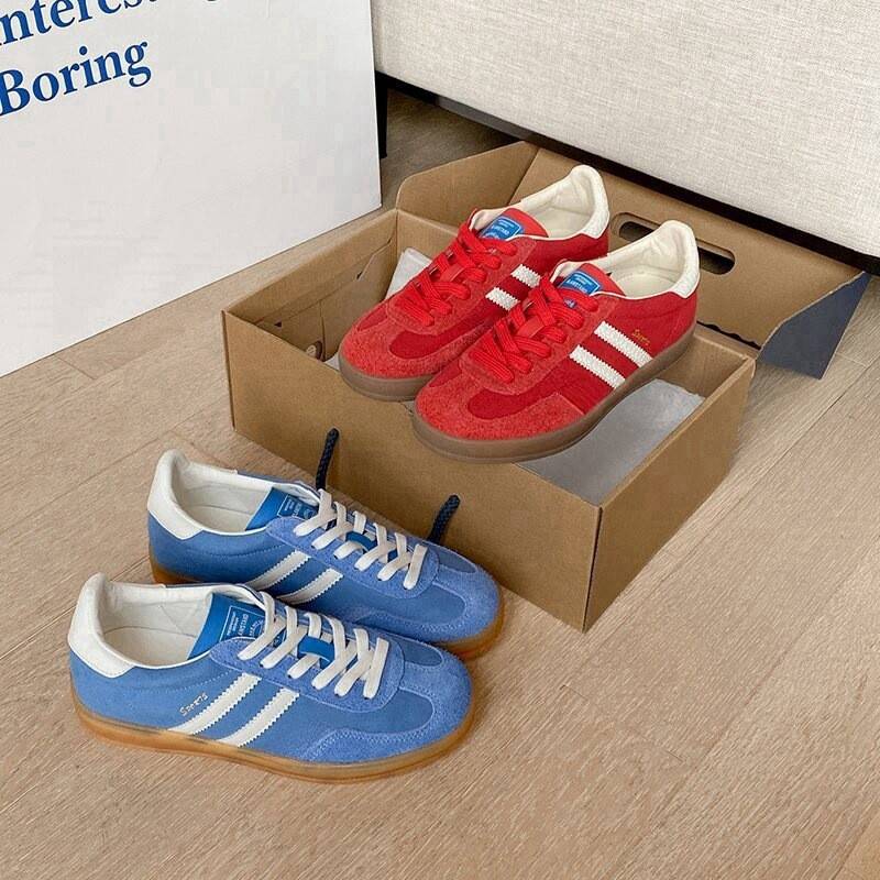 Red German Training Shoes for Women 2026 New Model Genuine Leather Flat-Soled Forrest Gump Shoes with Color-Blocking Round Toe Lace-Up Casual Sports Sneakers for Women
