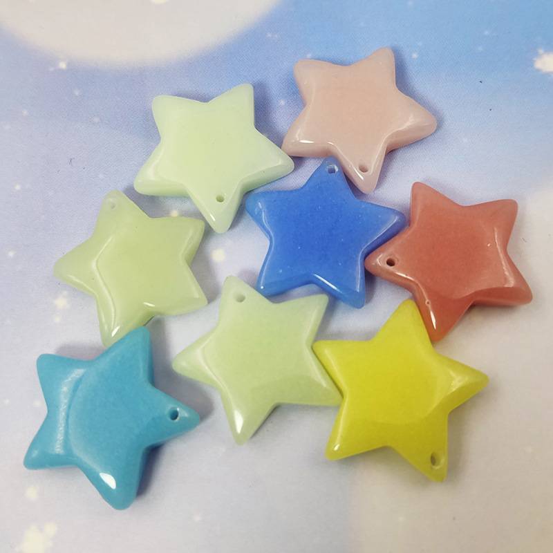Luminous Stone Five-Pointed Star Pendant Colorful Glowing Fluorescent Stone Small Star Bead Accessories Necklace Bracelet Phone Chain Accessories