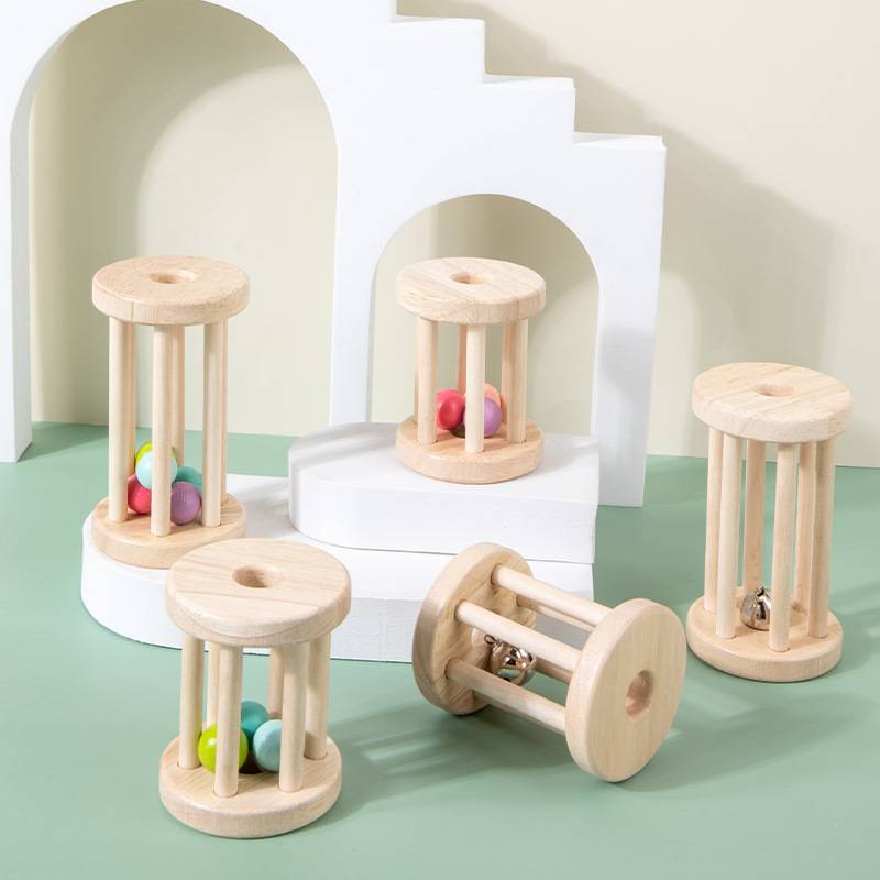 Cross-Border Montessori Children's Hand Bell for 0-3 Year Old Infants and Toddlers, Early Education Wooden Bed Bell, Chewable Montessori Early Education