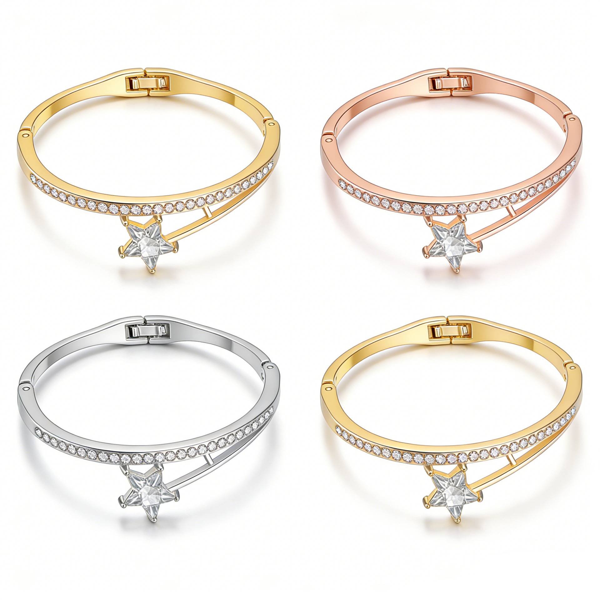 European and American Fashion Diamond-Encrusted Star Bracelet for Women, Rose Gold Zinc Alloy High-End Bracelet, Simple and Versatile Cross-Border Jewelry