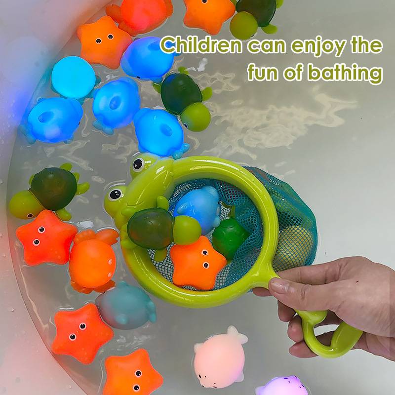 Cross-Border Children's Sensor Luminous Animal Floating Light Net Fishing Water Toys Baby Floating Bath Toys