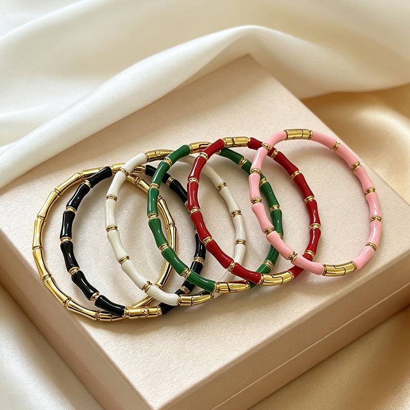 New European and American style bamboo buckle bracelet, ins fashion colorful enamel design bracelet for women, wholesale