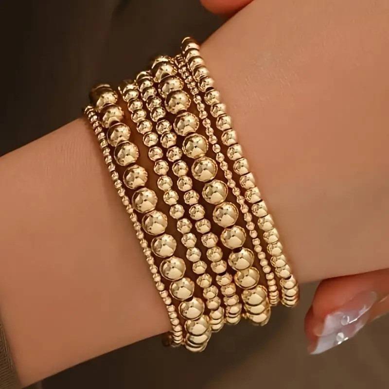 Cross-Border New Hand Jewelry European and American Women's Waterproof and Wear-Resistant Fashionable Simple Beaded Elastic Bracelets Stacked Bracelets Wholesale