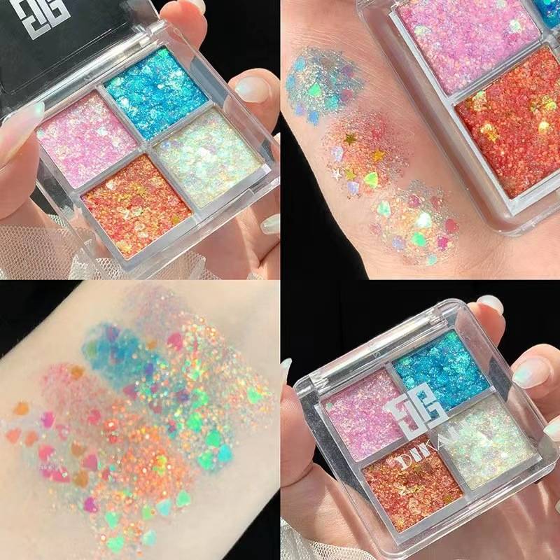 DIKALU stage eyeshadow sequins glitter four-color eyeshadow plate sparkling crystal eye makeup watch performance makeup four-color sequins