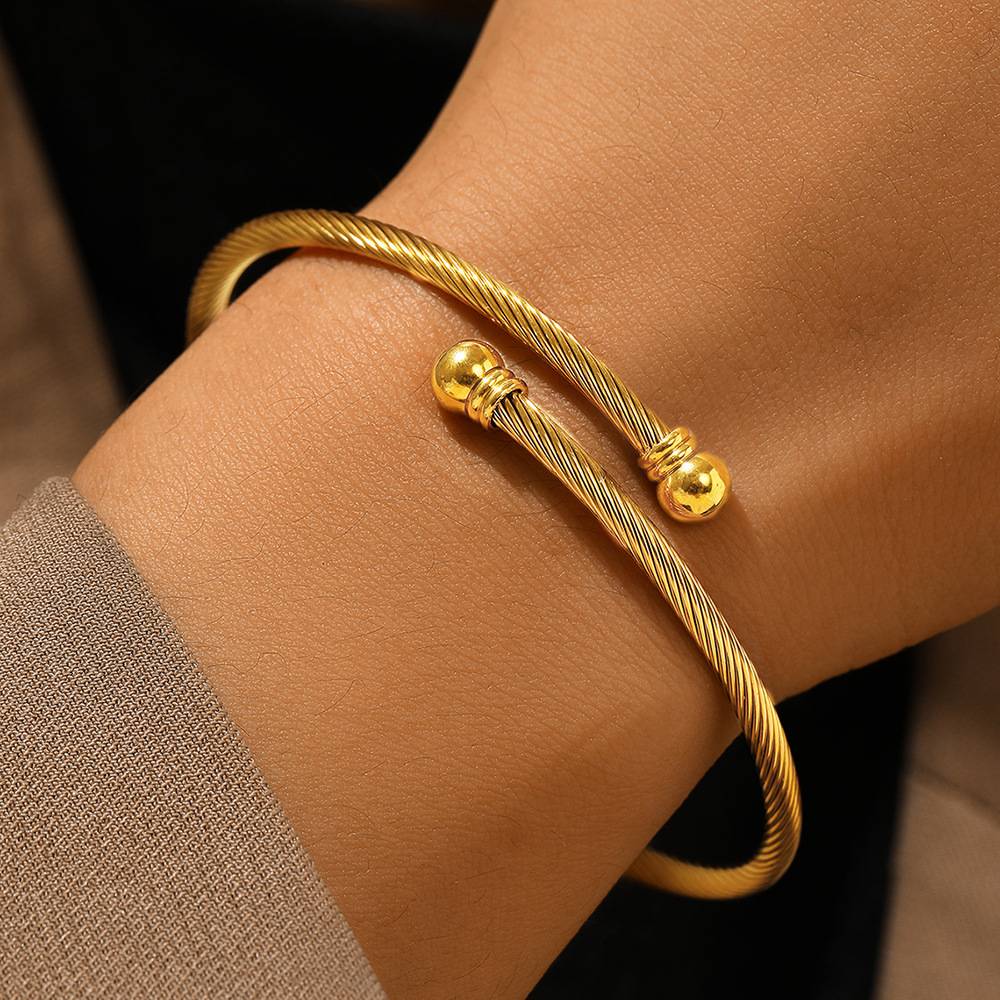 Fashion jewelry supply cross-border e-commerce metal wire ring opening with elastic double ball bulb stainless steel bracelet