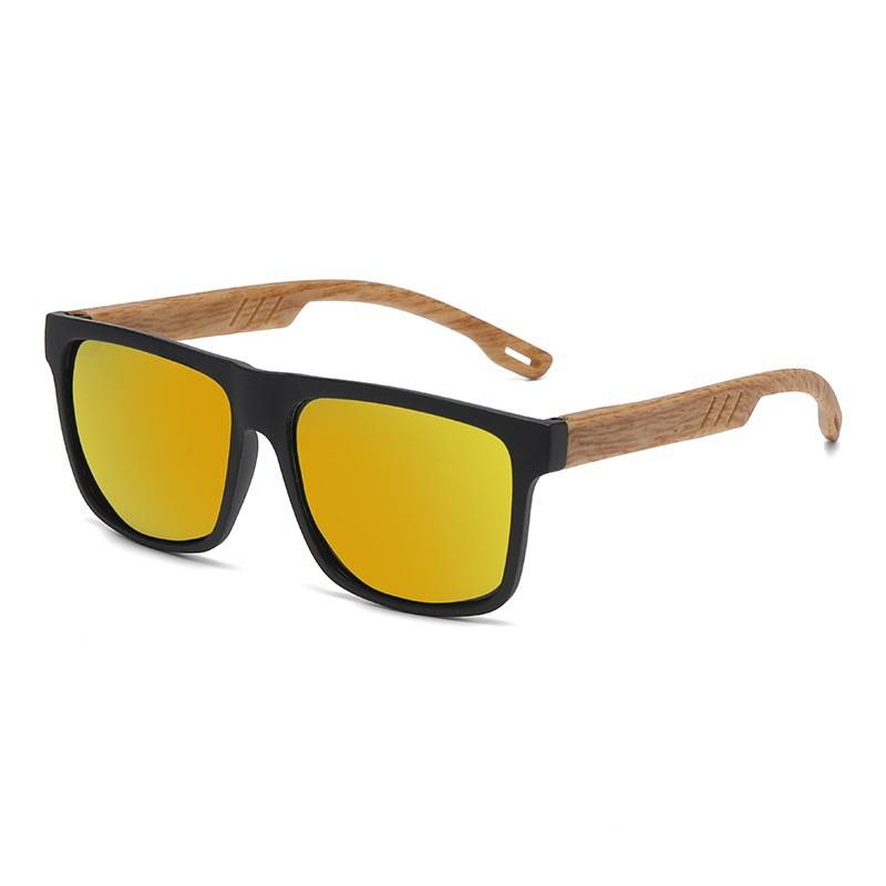 Cross-Border Square Frame Imitation Bamboo Wood Grain Sunglasses, Retro Anti-Uv Sunglasses, Fashionable European and American Men's Sunglasses