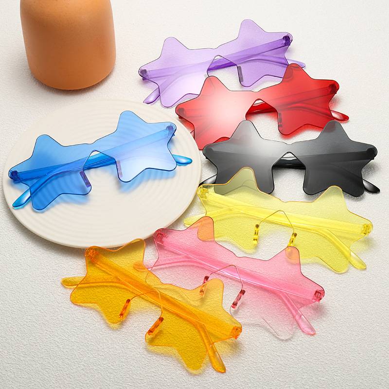 New cross-border candy-colored five-pointed star frameless sunglasses personalized funny trendy street shooting party ball sunglasses