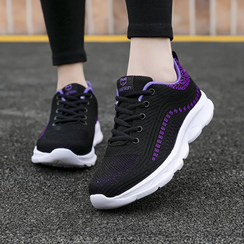 2024 Spring and Autumn Cross-border plus size Flying Woven Lightweight Mesh Lightweight Round-toe Running Shoes Breathable Comfortable Casual Shoes for Women