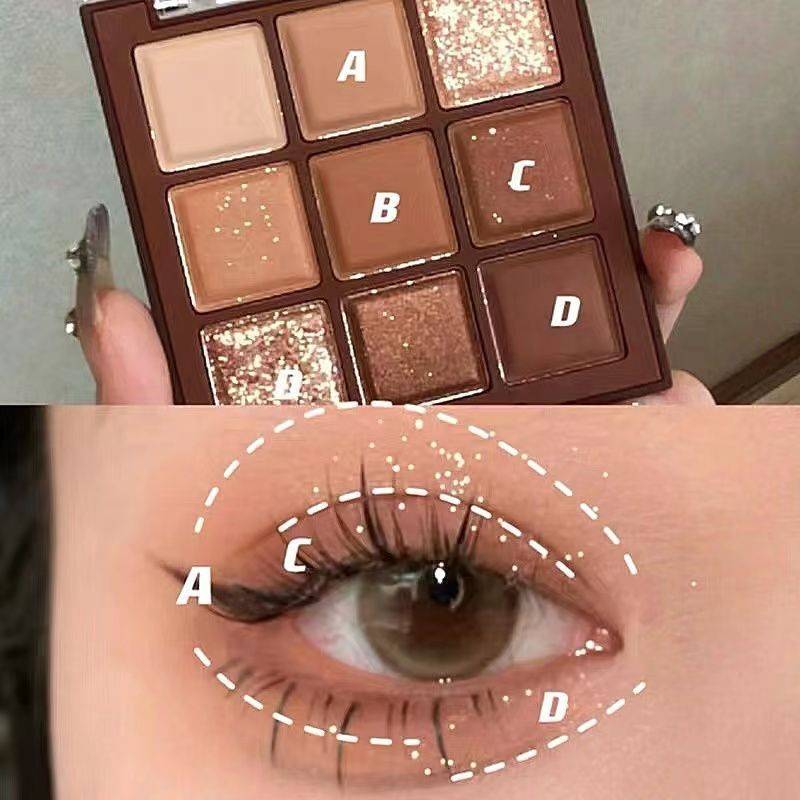 Mireko Nine-color Chocolate Eyeshadow Plate Matte Pearlescent Sequins Lying Silkworm Brightening Student Earth Color Eyeshadow Makeup