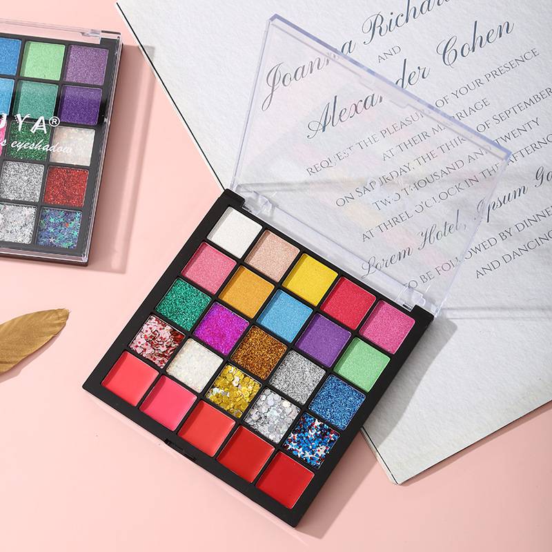 Ashariya 25-Color Eyeshadow Palette with Large Glitter Beads, Makeup Palette in Blue, Green, Purple, Pink, and Earth Tones