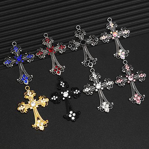 Cross-Border Personalized Retro Fashion Flash Diamond Alloy Necklace Cross Necklace Pendant DIY Necklace Accessories Wholesale