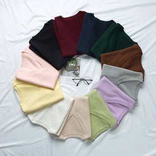 Knitted Factory Wholesale 21 Colors Jk Uniform Pure Color Vest Japanese Style V-Neck Pullover Autumn and Winter Knitwear Vest Knitwear