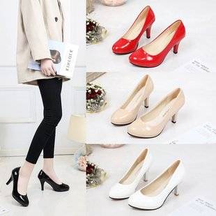 2025 spring and summer round toe shoes plus size women's shoes thick heel table white red wedding shoes women's shoes high heels stiletto heel shoes
