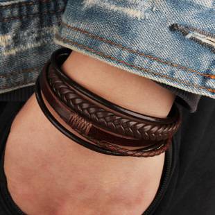 Cross-Border Hot Selling Original European and American Jewelry Fashionable Leather Rope Hand-Woven Bracelet Men's Bracelet Ethnic Style Jewelry