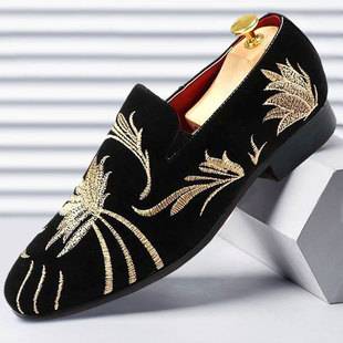 Cross-border European and American Frosted Men's Shoes Camouflage Embroidered Loafers Butterfly Printed British Barber Foot Men's Trendy Shoes