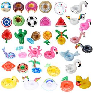 In-Stock Pvc Inflatable Cup Holder Water Toys: Coconut Tree, Donut, Unicorn, Crab, Swan, Pineapple Cup Mat, Cup Holder