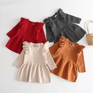 Angou baby girl autumn and winter knitted skirt baby warm dress knitted Princess sweater