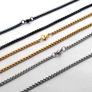 Stainless Steel Square Pearl Necklace Titanium Steel Jewelry with Chain Women's Versatile Chain Wholesale DIY Accessories European and American Men