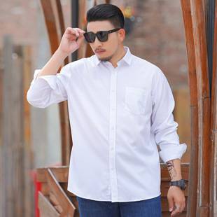 First Wolf plus size Men's Casual Shirt Men's Business Loose Plus Large Solid Color Long Sleeve Shirt Spring and Autumn