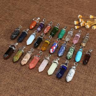 Cross-Border Hot Selling Natural Stone Amethyst Pink Crystal White Crystal Hexagonal Column Pendant Double Pointed Bullet Necklace Wholesale