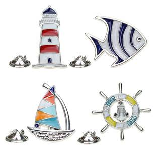 Creative New Product Sailing Lighthouse Rudder Cartoon Brooch in Stock Navy Style Cartoon Tropical Fish Metal Brooch