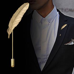 European and American personality men's feather brooch college style corsage business suit leaf pin factory outlet