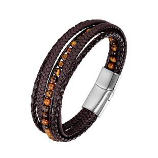 Stainless Steel Magnetic Buckle Real Leather Bracelet Leather Woven Natural Stone Bracelet Long Lulu Black Leather Brown Leather