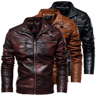 Cross-Border Men's Leather Jacket 2022 New Men's Pu Leather Jacket European and American Motorcycle Clothing Fleece-Lined Leather Jacket Men's Jacket