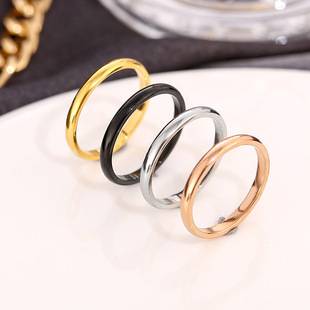 Japanese and Korean foreign trade simple titanium steel ring smooth diamond ring female couple pair ring thin stainless steel ring jewelry