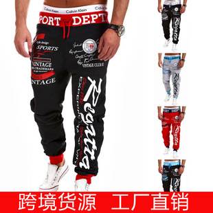 Foreign trade casual pants men's drawstring elastic waist letter printing loose sports pants hip-hop pants men's cross-border