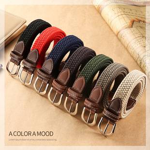 New solid color women's canvas belt thin elastic belt casual elastic woven student pin buckle belt wholesale