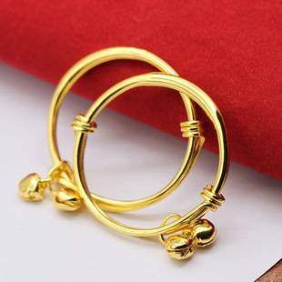 Gold-Plated Kidsren's Bracelet, Glossy Round Belly Baby Lottery Bell Bracelet, Trade Jewelry Supply, Kidsren's Gift