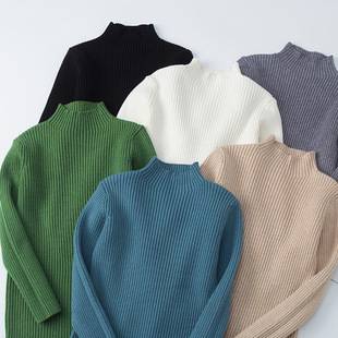 Boys' Autumn and Winter Sweater Pullover Short-Sleeved Knitwear for Children, Stylish Half-High Collar Base Layer with Fleece for Toddlers and Young Children