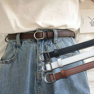 Belt for Women Korean Dongdaemun Non-Porous Versatile Thin Belt for Men and Women Simple Korean Style Student Ins Style Belt