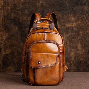 Men's Backpack First-Layer Cowhide Backpack Men's Travel Multi-Functional Multi-Compartment Large-Capacity High-End Soft Leather Chest Bag for Men