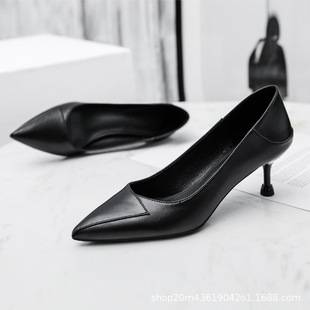 Black High-Heeled Shoes for Business Women 2025 New Style Single Shoes Comfortable Soft Leather Soft Sole Pointed Toe Stiletto Breathable