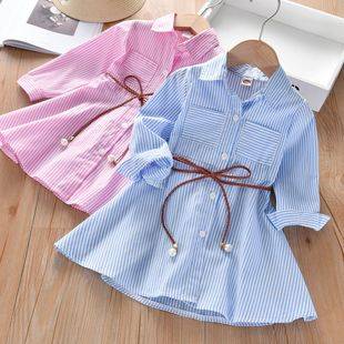 Girls' dress Spring and Autumn 2025 New Summer Children's Shirt Dress Baby Styline Dress Korean Striped Fashion