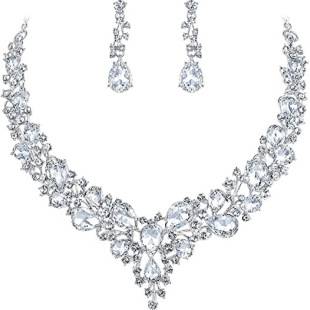 Factory direct European and American fashion multi-color glass rhinestone bride necklace jewelry set cross-border e-commerce spot