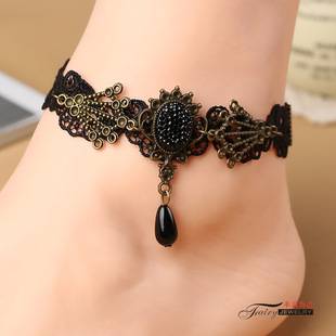 Korean style fashion vintage foot accessories lace micro-inlaid crystal anklet women's factory in stock wholesale J028