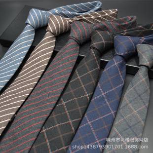 Men's Korean Style 6cm Narrow Tie Stripesd Imitation Wool Tie Casual Versatile Cotton and Linen Tie Manufacturer Wholesale