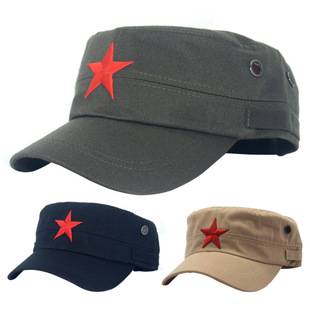 Hat Men's Spring and Summer Red Five-pointed Star Sunscreen Hat Red Star Men's Flat Top Baseball Cap Sunshade Red Army Cap