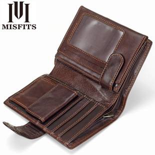 Cross-Border Men's Short Genuine Leather Wallet Retro Coin Clip First Layer Cowhide Vertical Card Holder Large Capacity