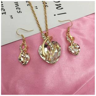 European and American wedding dinner bridal suit jewelry women's luxury water drop Austrian crystal Zircon earrings necklace