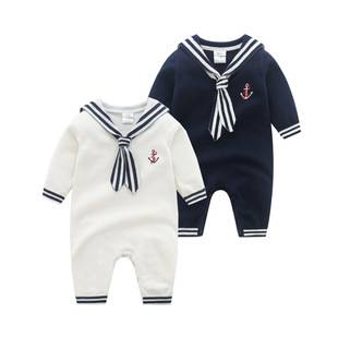 Autumn and Winter Baby Knit Romper in Navy Style for Boys, Autumn and Winter Knitted Crawling Suit with a British Style for Infants and Toddlers