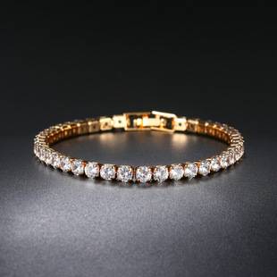 European and American Zircon Bracelet Single Row 4mm Round Full Diamond Tennis Chain Cross-Border Hip-Hop Jewelry Tennis Bracelet